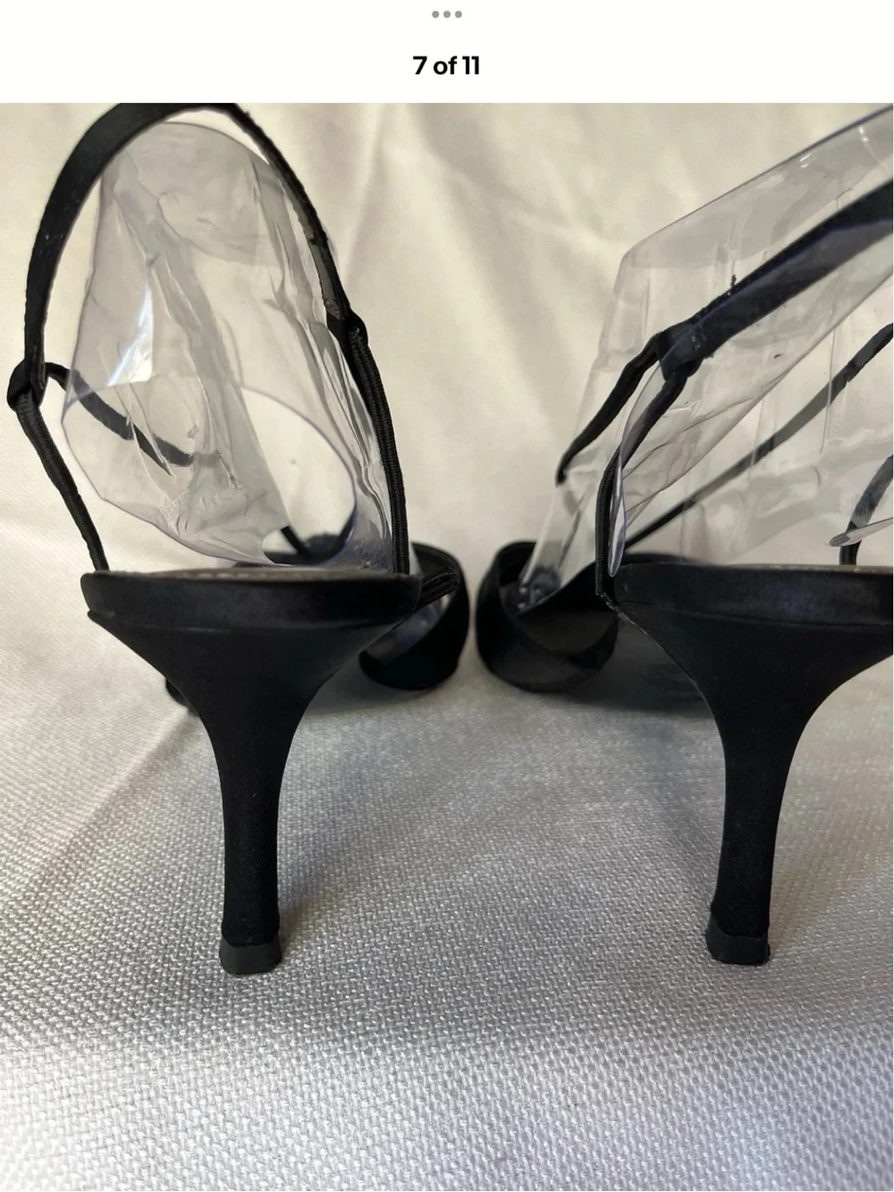 Black Satin Pointed Slingback Heels with Decorative Brooch